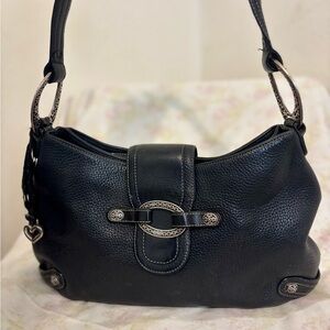 Brighton Black Leather Shoulder Bag with Silver Accents